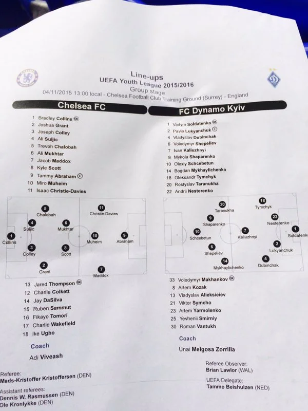 Динамо, Челсі, Юнацька ліга УЄФА