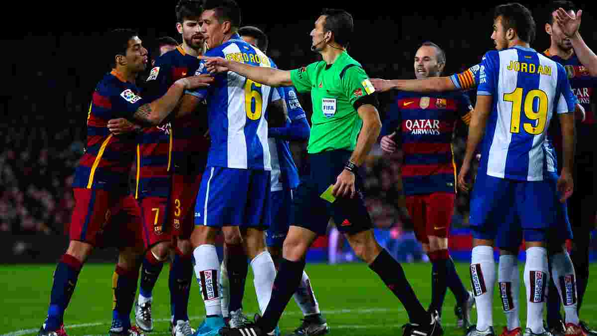 Игроки "Барселоны" и "Эспаньола" подрались в тоннеле, потому что Суарес назвал соперников ублюдками