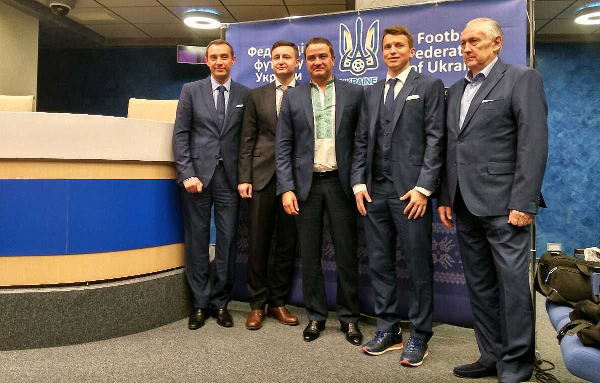 Фоменко, Ротань і Павелко на презентації складу / фото О. Москаленка, Футбол 24