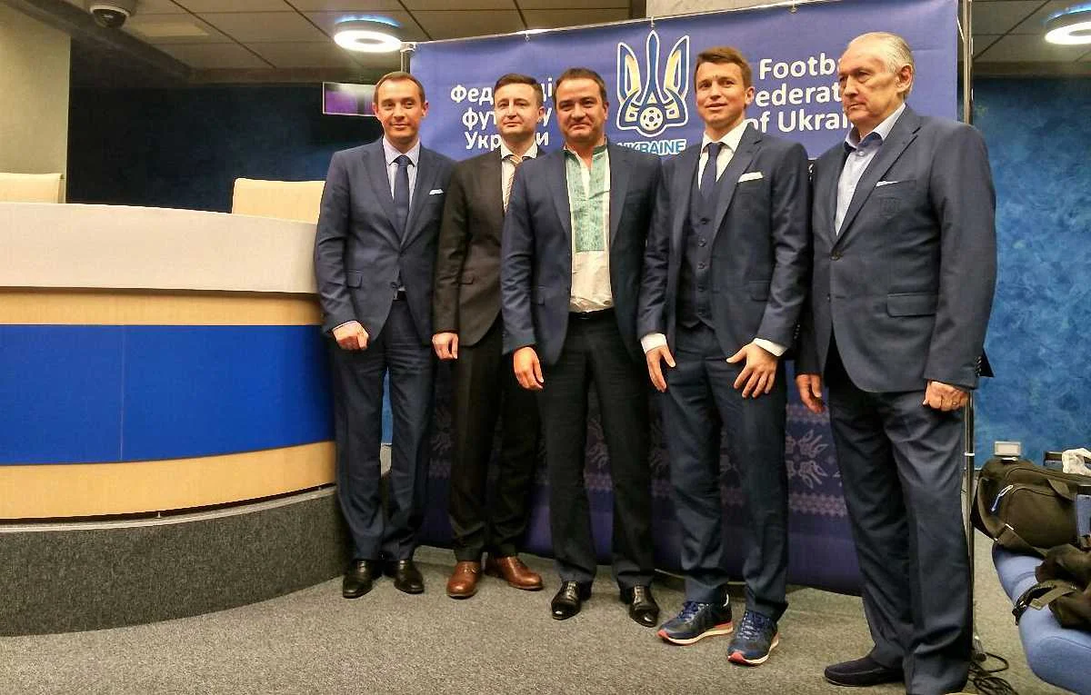Фоменко, Ротань і Павелко на презентації складу / фото О. Москаленка, Футбол 24