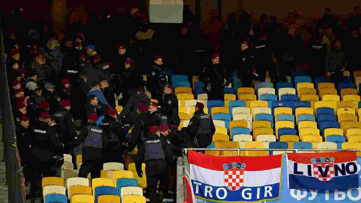 Украина – Хорватия: хорватские фанаты затеяли потасовку с полицией на трибунах НСК "Олимпийский"