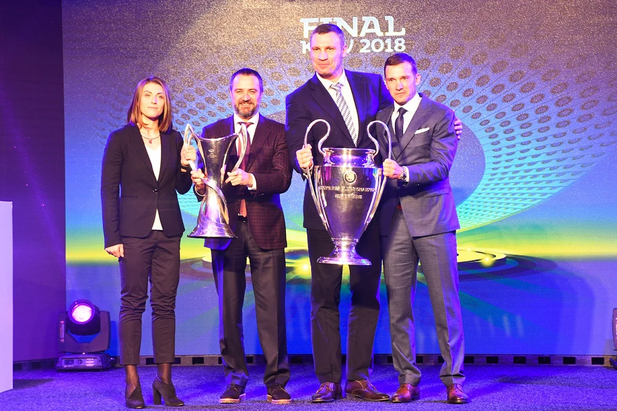 Шевченко, Кличко, Павелко та Андрущак на презентації логотипу фіналу ЛЧ-2018