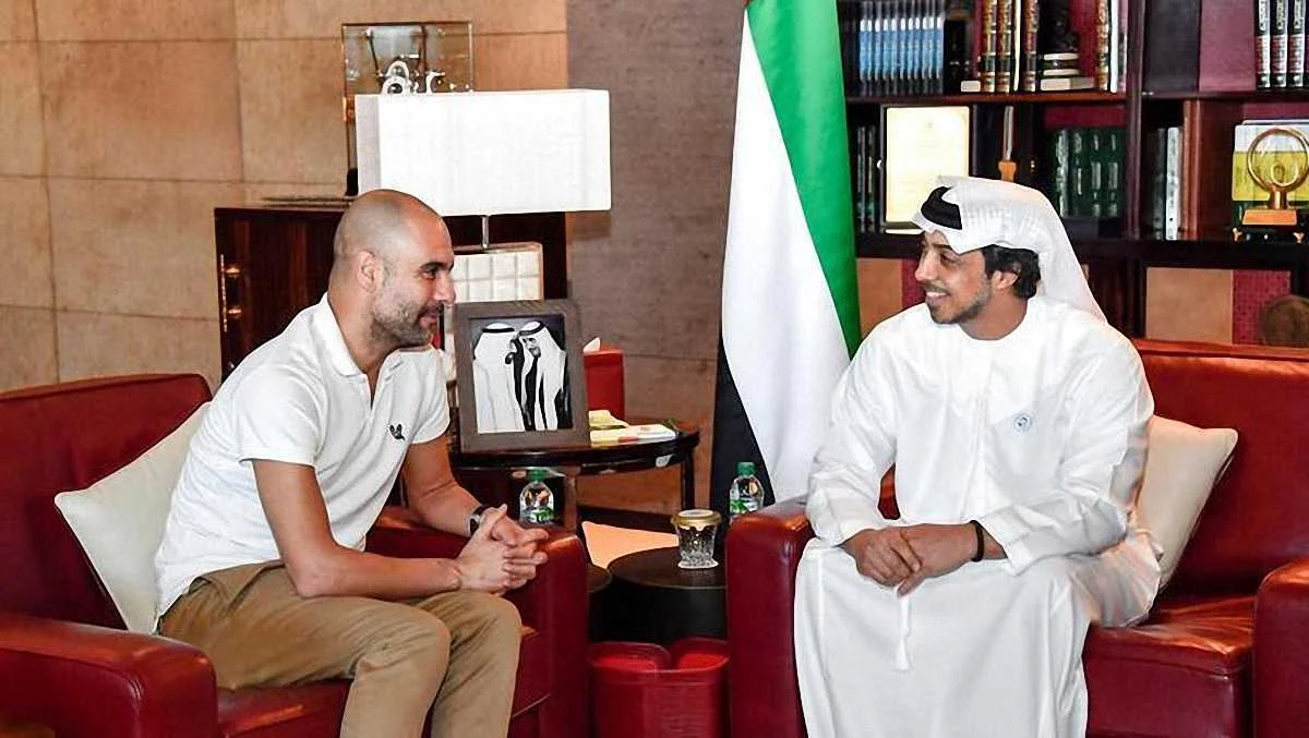 Хосеп Гвардиола и владелец Манчестер Сити Мансур бин Заед аль-Нахаян