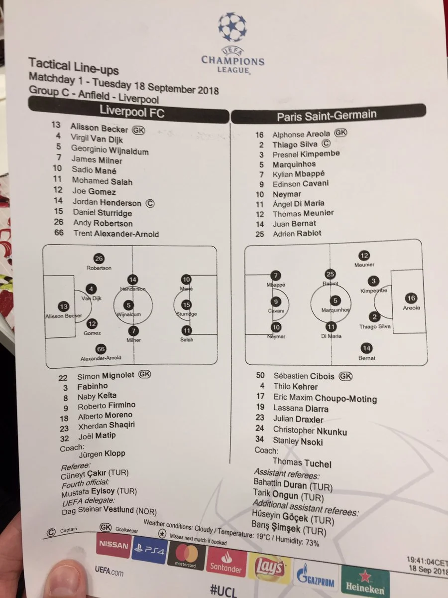 Ливерпуль - ПСЖ, стартовые составы, Лига чемпионов, ЛЧ Ливерпуль - ПСЖ, стартовые составы, Лига чемпионов, ЛЧ