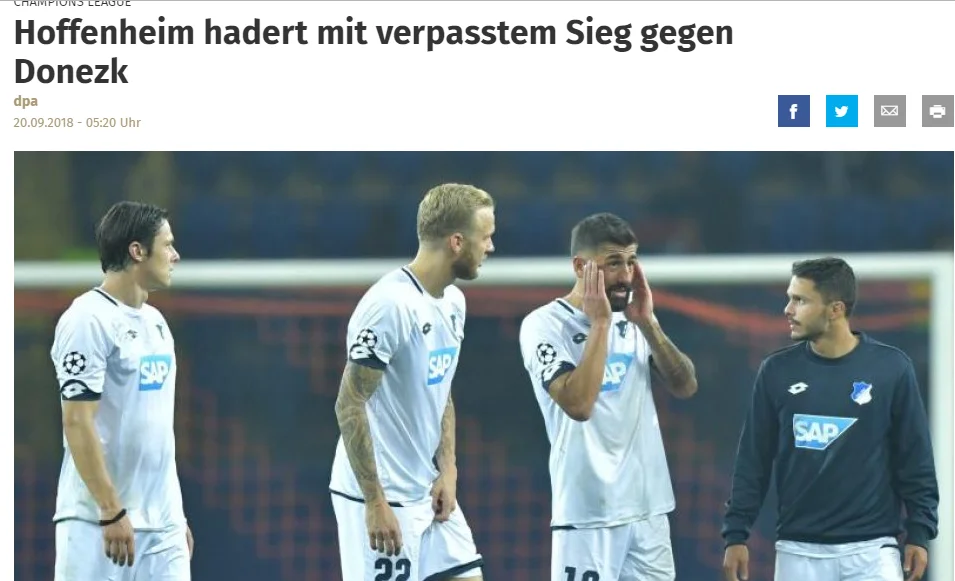 Хоффенхайм, Шахтар, огляд німецьких ЗМІ, Ліга чемпіонів Хоффенхайм, Шахтар, огляд німецьких ЗМІ, Ліга чемпіонів