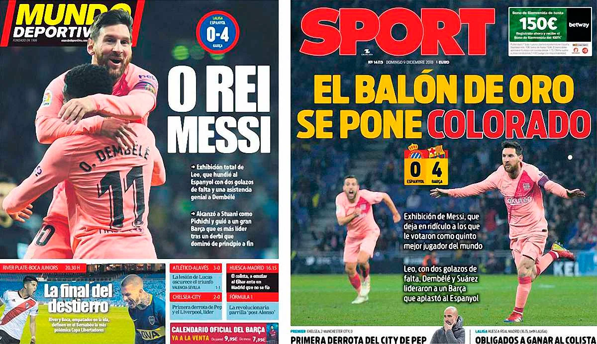 Ліонель Мессі – герой іспанської преси після дублю зі штрафних у каталонському дербі