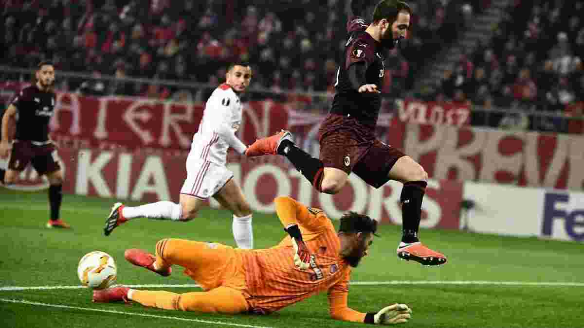 Лига Европы: Милан в драматичном матче проиграл Олимпиакосу и покинул турнир, Арсенал одолел Карабах