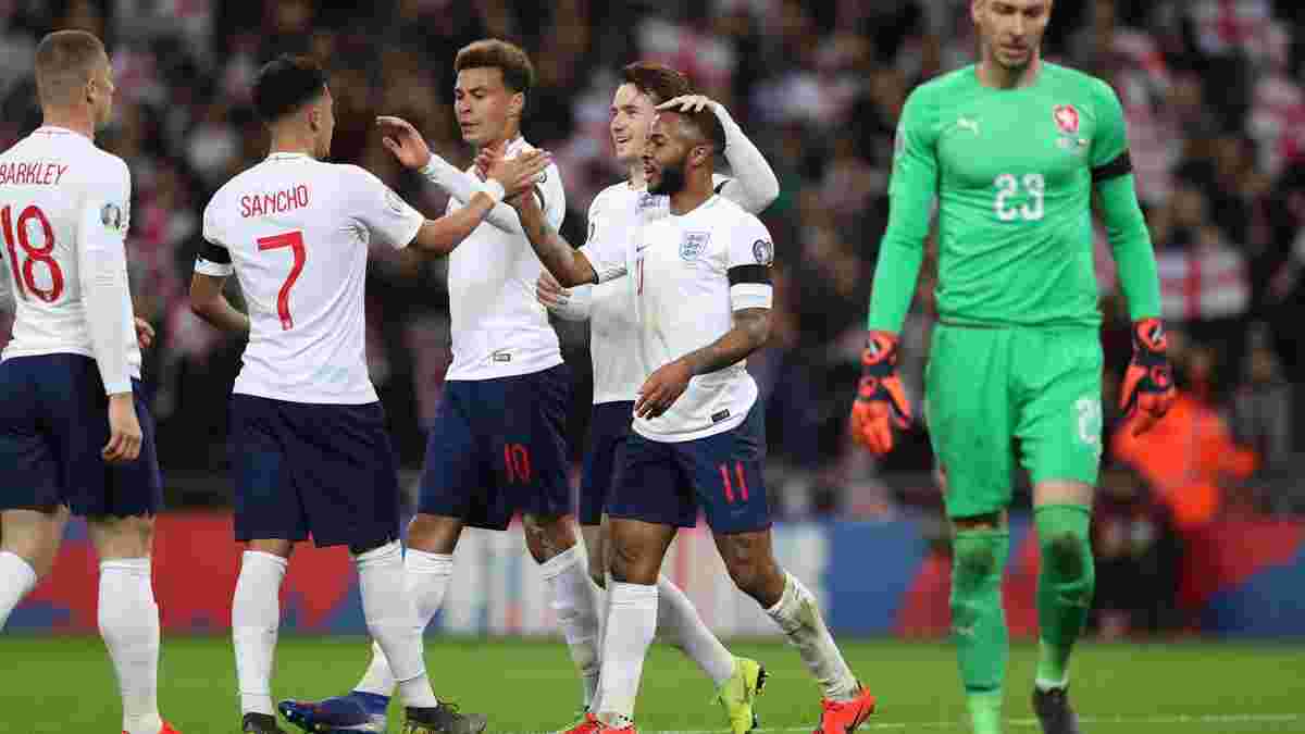 Англия легко разгромила Чехию: хет-трик и пенальти от Стерлинга, дебюты Хадсон-Одоя и Райса