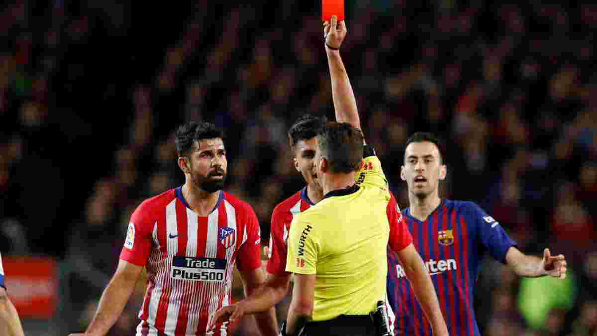 Барселона – Атлетико: Диего Коста был удален с поля за брань в адрес арбитра