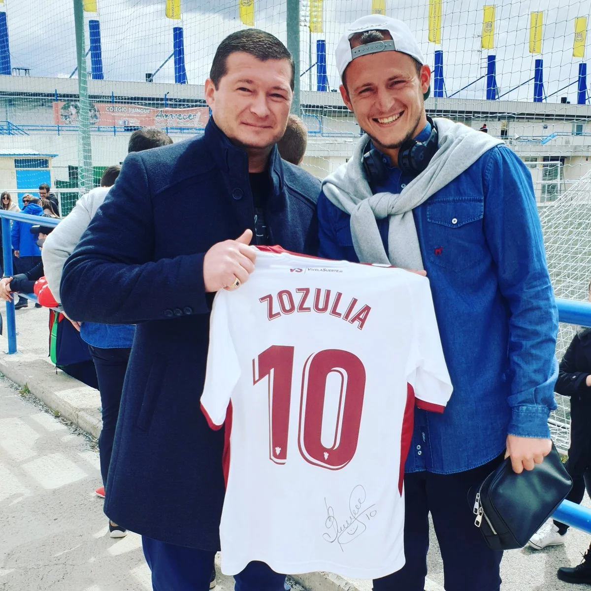 Роман Зозуля и его агент Владимир Кузьменко после победы Альбасете над Алькорконом