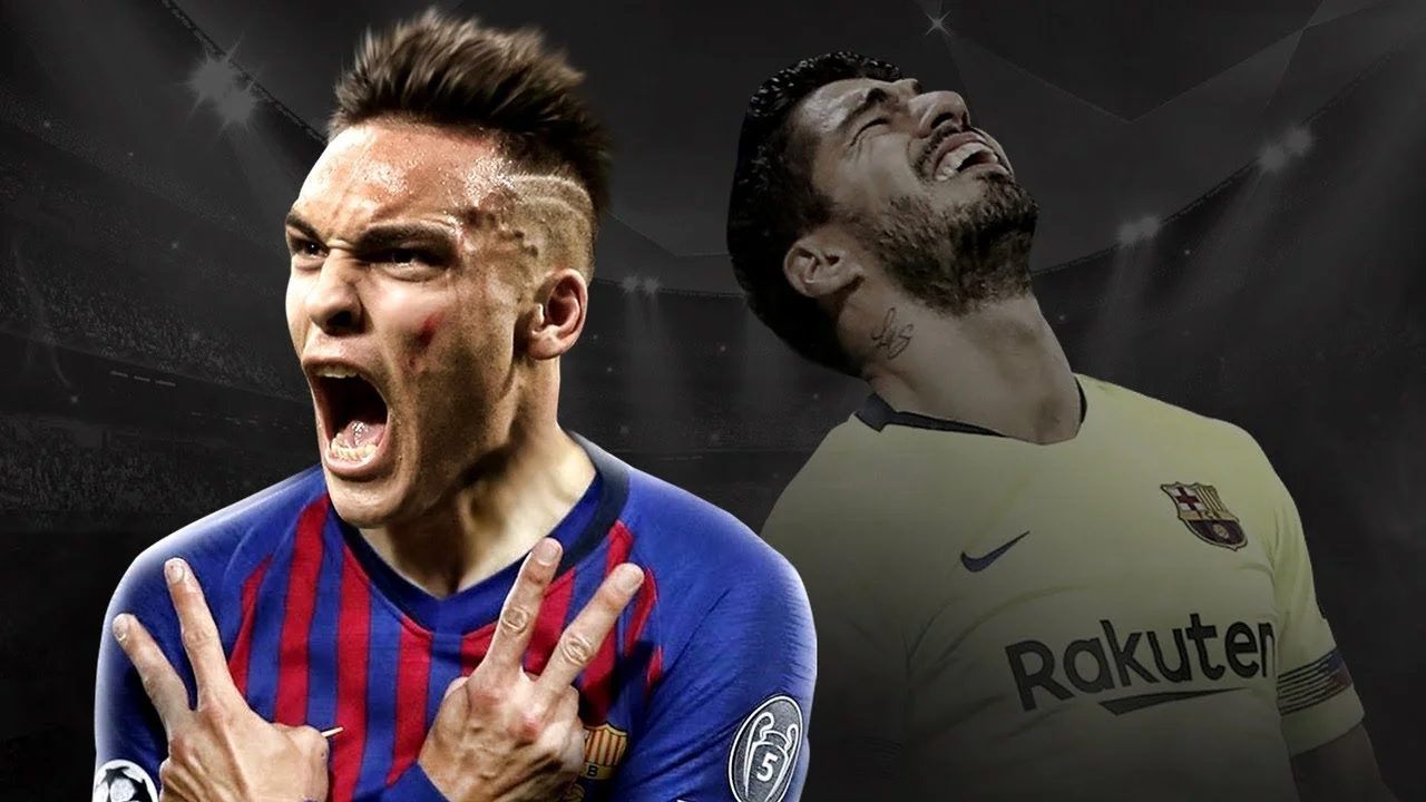 Лаутаро Мартінес на фоні Луїса Суареса