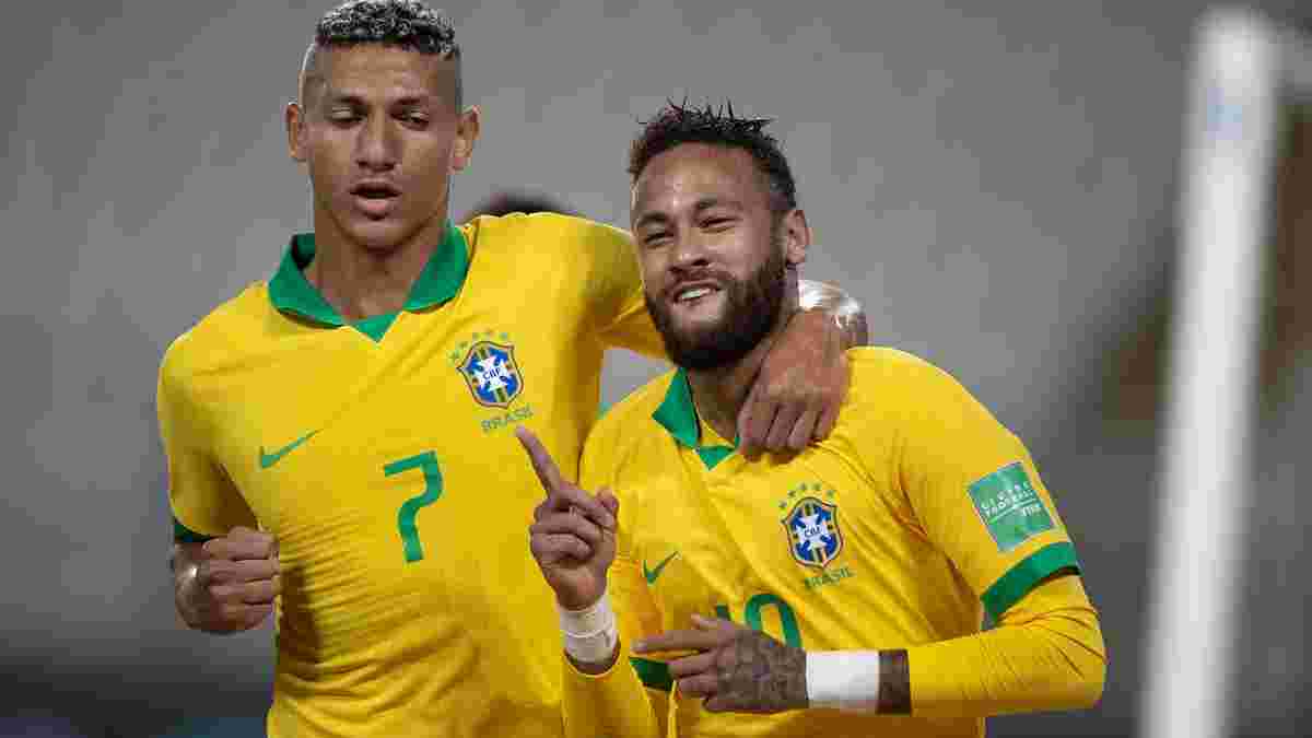 Бразилія завдяки хет-трику Неймара і вилученню екс-динамівця Самбрано здолала Перу, Колумбія врятувалась у матчі з Чилі
