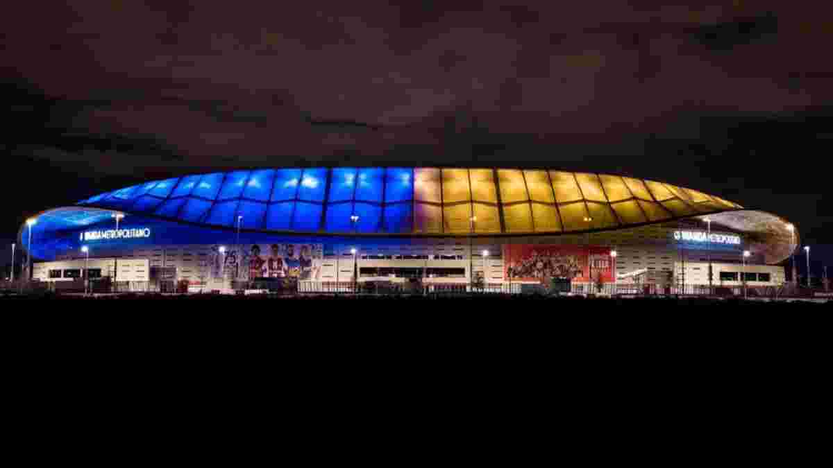 Стадіон Атлетіко підсвітили кольорами прапора України – черговий акт підтримки в боротьбі проти загарбників