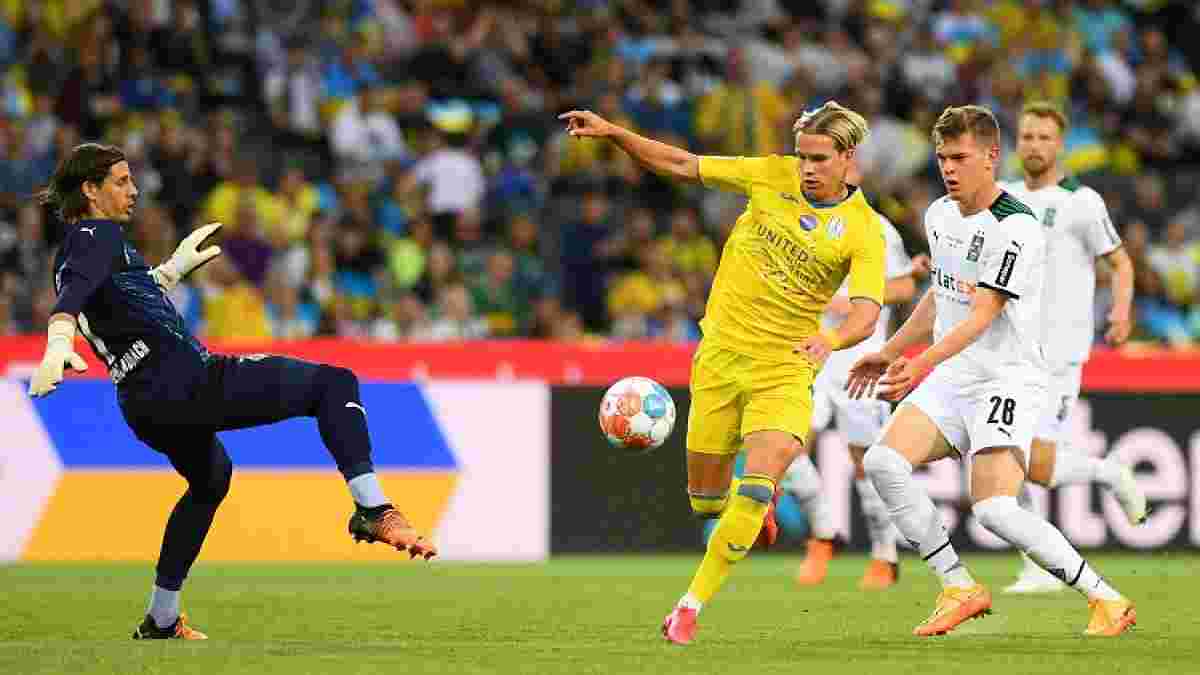 Перфоманс Мудрика в дебюте за сборную в видеообзоре поединка Боруссия М – Украина – 1:2