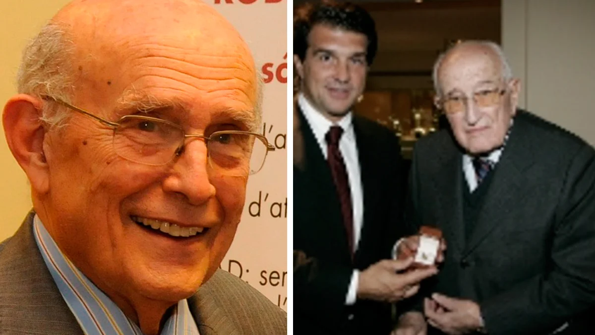 Мануель Маньос Гонзальбо, якому вручає медаль молодий Лапорта