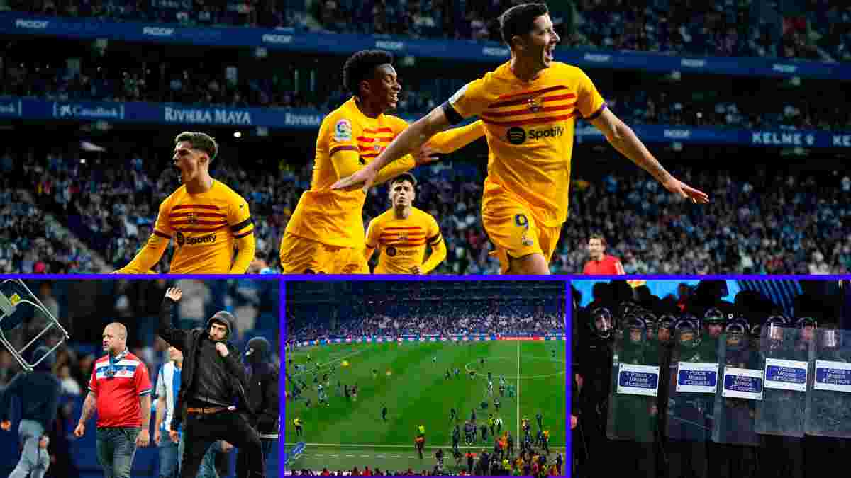 Барселона выиграла Ла Лигу, уничтожив Эспаньол – фанаты выгнали команду Хави с поля после завоевания 27-го чемпионства