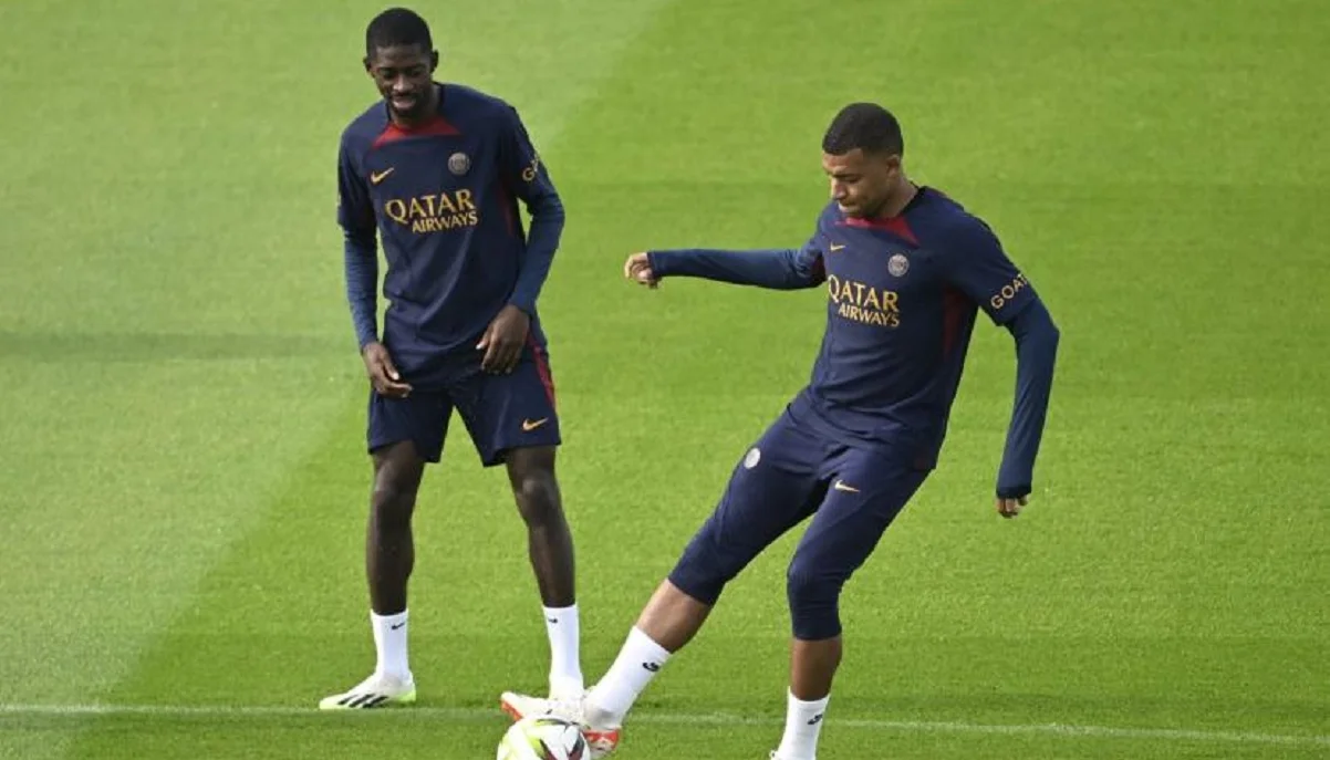 Мбаппе и Дембеле на тренировке / фото: L'Équipe