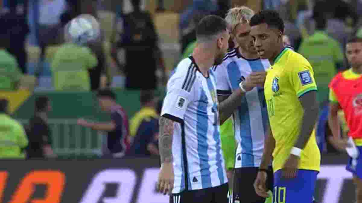 "Чего это мы сц*куны?": Месси схватил за затылок звезду Реала во время скандального матча Бразилия – Аргентина