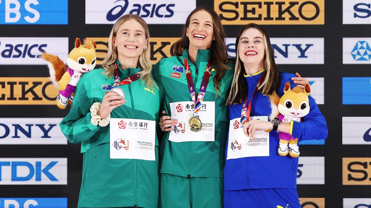 Паттерсон, Оліслагерс та Магучіх на п'єдесталі ЧС-2025 / Getty Images