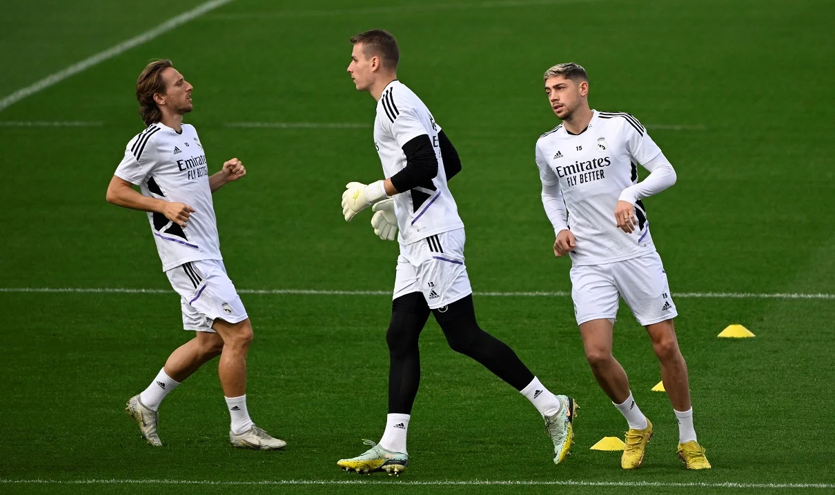Модріч, Лунін і Вальверде / Photo by PIERRE-PHILIPPE MARCOU/AFP via Getty Images