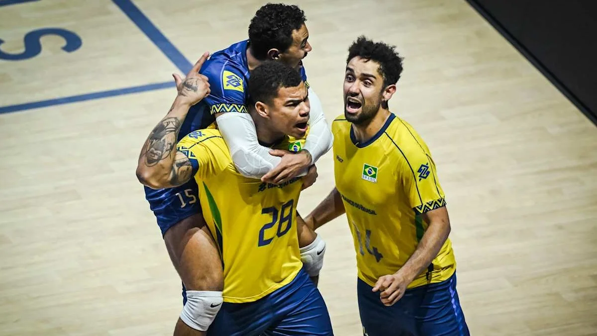 Сборная Бразилии празднует / Фото пресс-службы FIVB