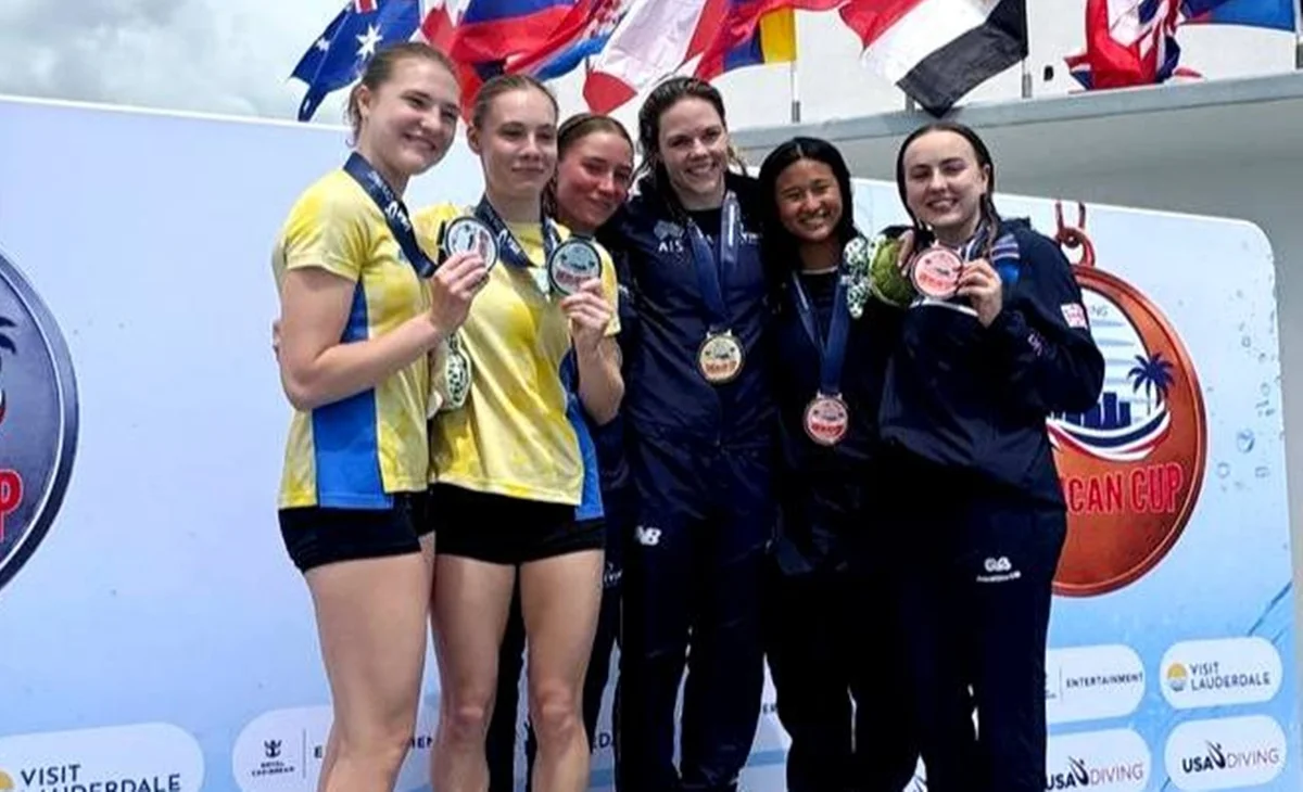 Ксения Байло и София Выставкина (крайние справа) / Фото: Ukrainian Diving Federation
